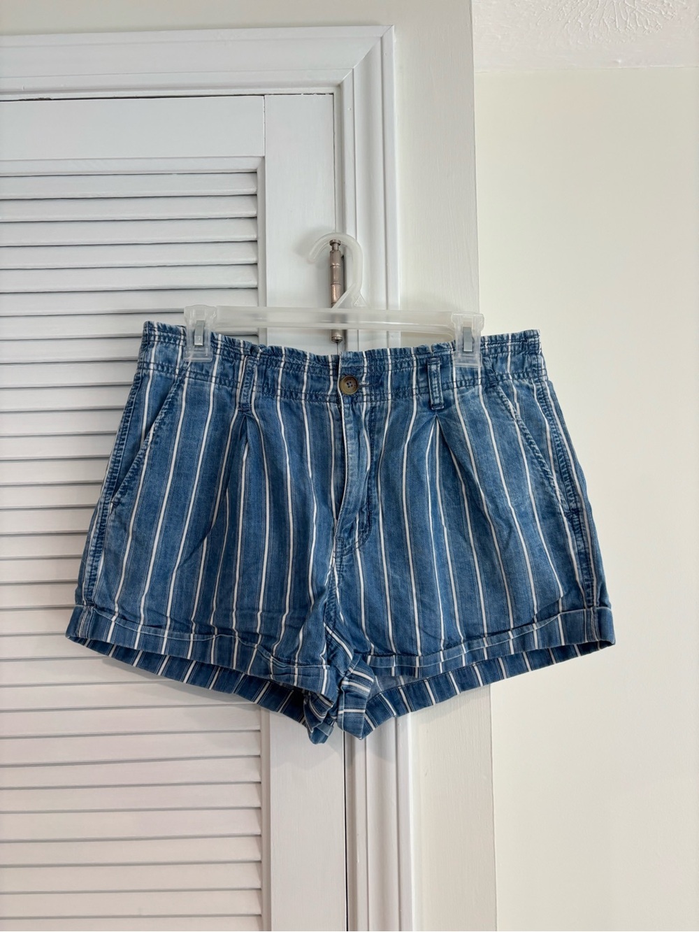 American Eagle Outfitters Blue and White Vertical Stripe High-Waist Shorts